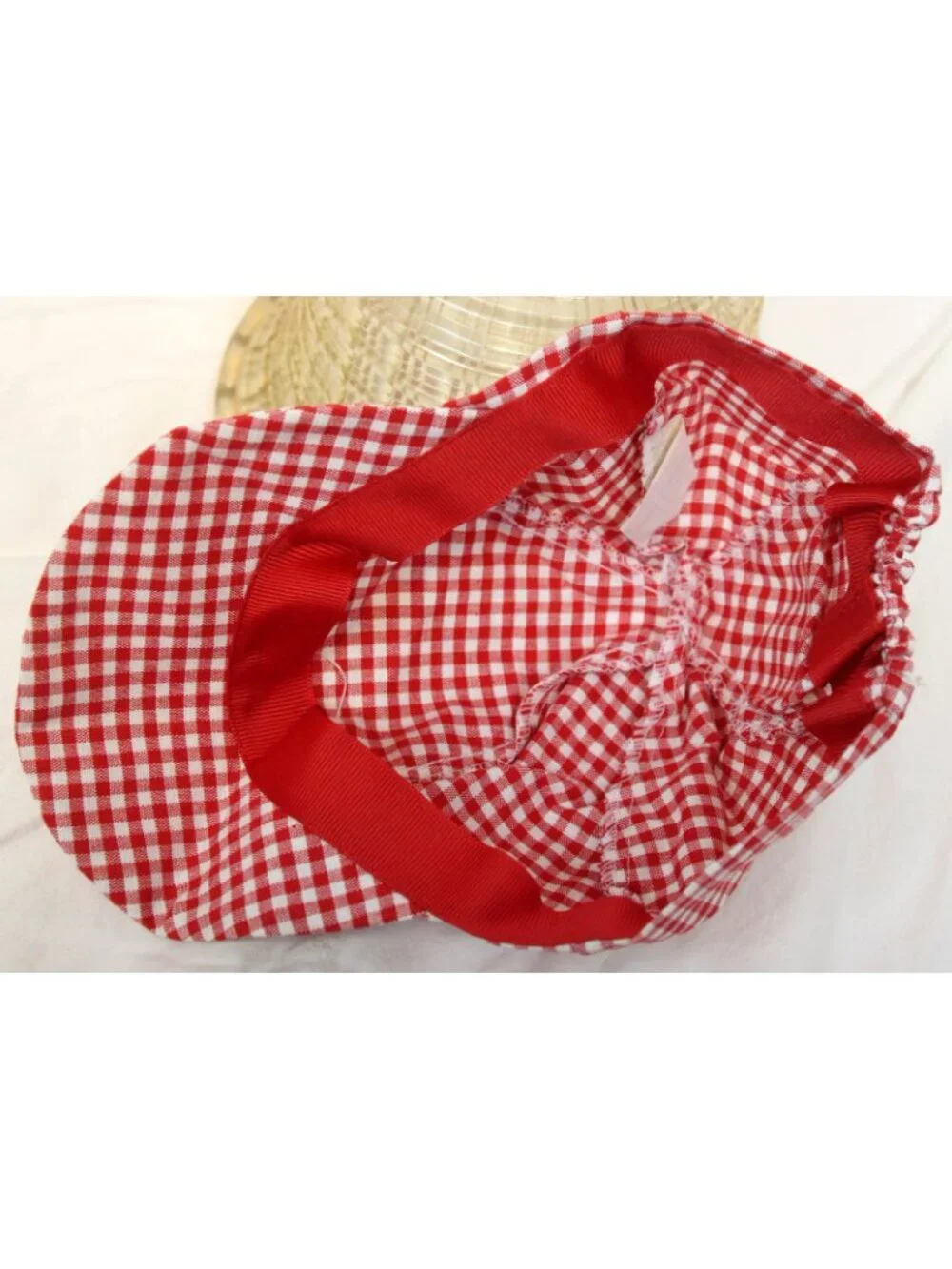 VTG Pete's Partners Jon Jon Romper & Hat Red Boys sz 12m Sailboat Red Gingham